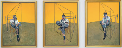 Lucian Freud, Bacon’s friend and rival, perched on a wooden chair (Francis Bacon, 1969)