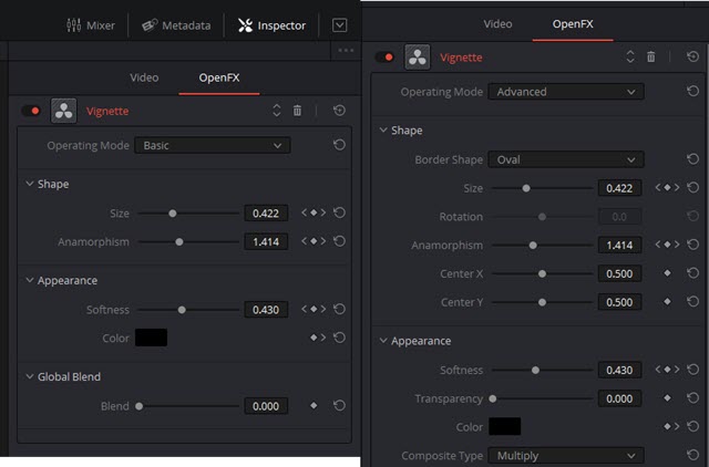 configurazione vignettatura davinci resolve