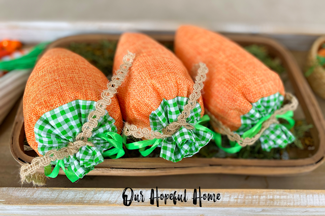 orange burlap carrot treat bags with green gingham tops