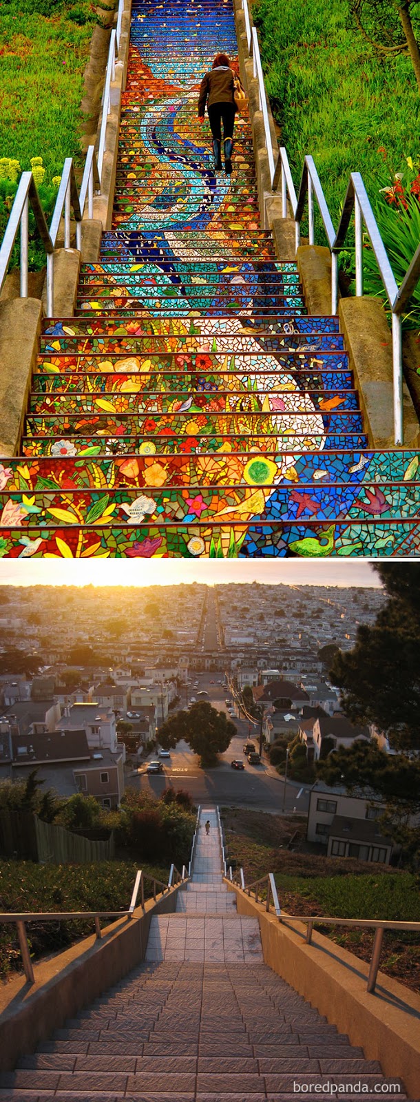 10+ Incredible Before & After Street Art Transformations That’ll Make You Say Wow - 16th Avenue Tiled Steps, San Francisco, California