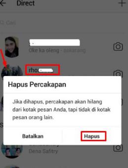 cara hapus pesan DM di Instagram