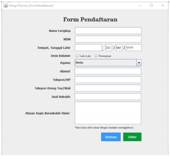 Gambar 5.1 Form Pendaftaran