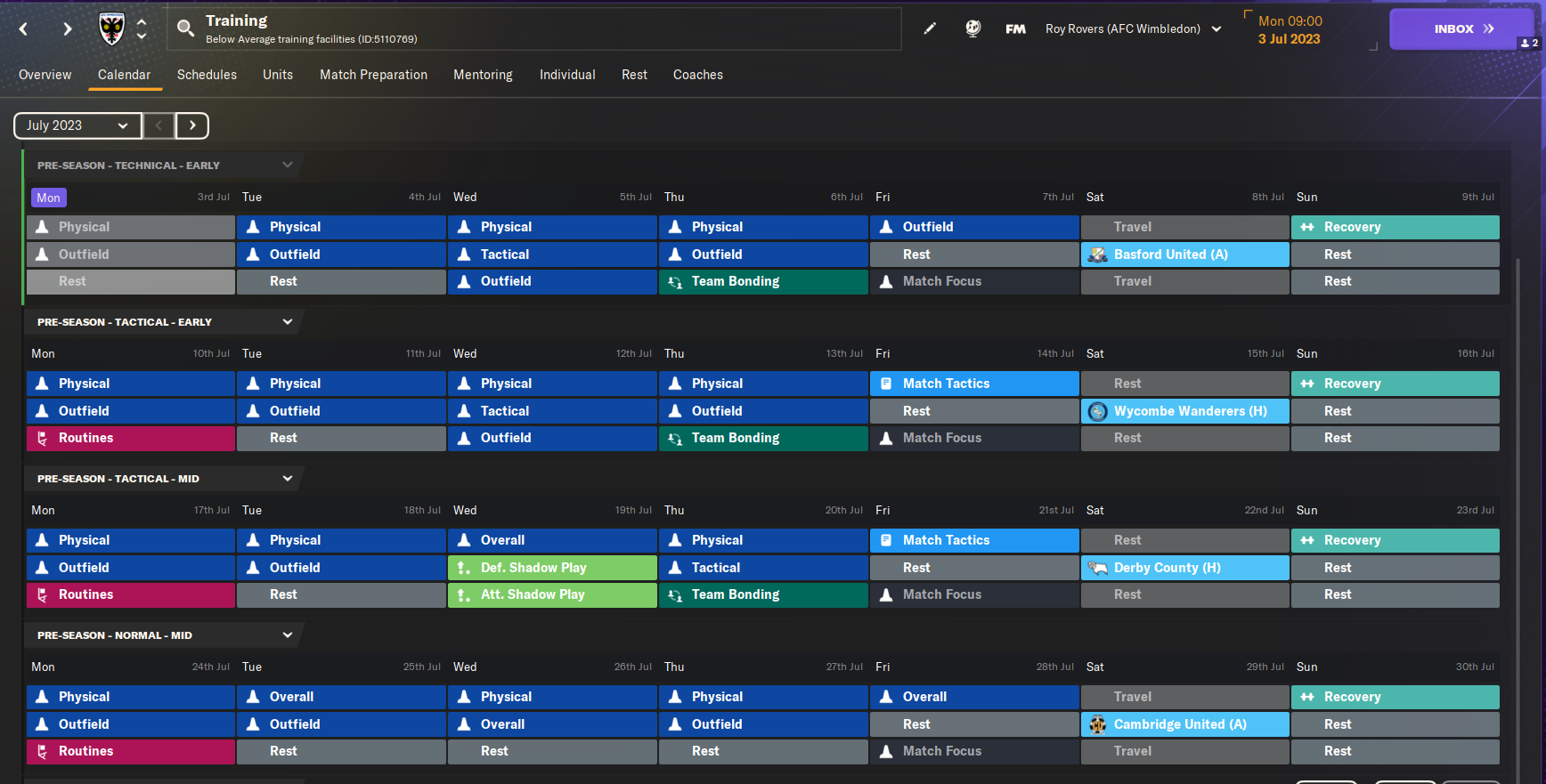 Football Manager Lower Leagues Training Schedule