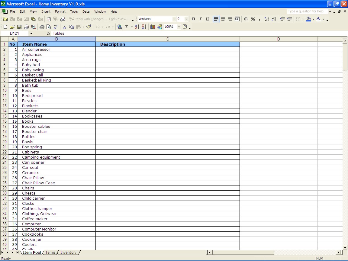 Food inventory template in MS Excel format