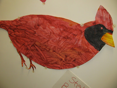 preschool cardinal painting. bird, early childhood, spring children's art, bulletin board