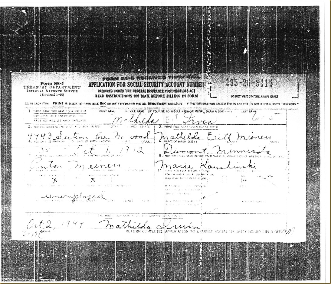 Mathilda Edith Meiners Social Security Card Application