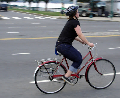 Red three speed bike Boston