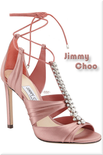 ♦Jimmy Choo bejeweled Kenny satin sandal #jimmychoo #shoes #pantone #pink #brilliantluxury