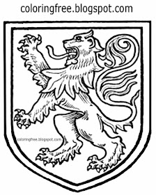 Good king Richard lion royal coat of arms of the United Kingdom medieval coloring page for teenagers