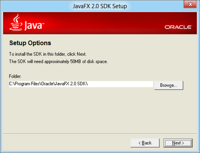 Accept the JavaFx 2.0 SDK installation director