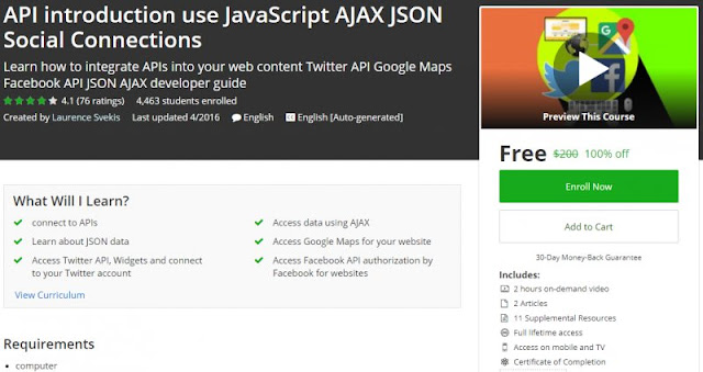 [100% Off] API introduction use JavaScript AJAX JSON Social Connections| Worth 200$