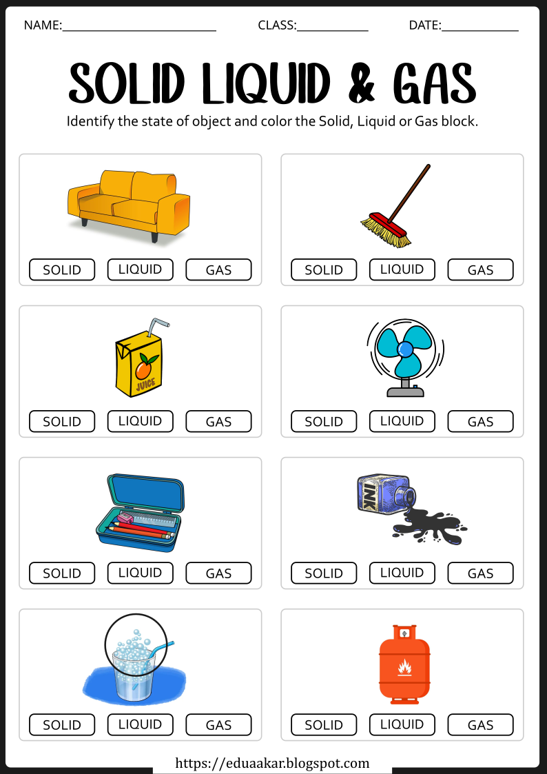 Solid liquid gas worksheet