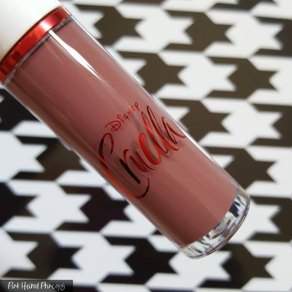 close up of liquid lip colour with Disney Cruella in red writing