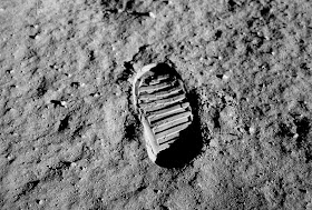 Lunar footprint of Buzz Aldrin in a photo taken by him on July 20 1969
