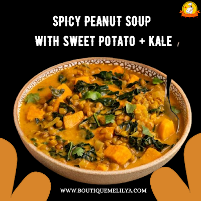 spicy peanut soup with sweet potato + kale.