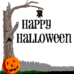 Happy Halloween with scary tree, pumpkin and bat