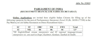 Lok Sabha Secretariat Recruitment 2023 13 Parliamentary Interpreter Posts