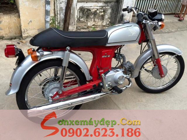 Sơn xe Honda CD50 màu đỏ bạc cực đẹp