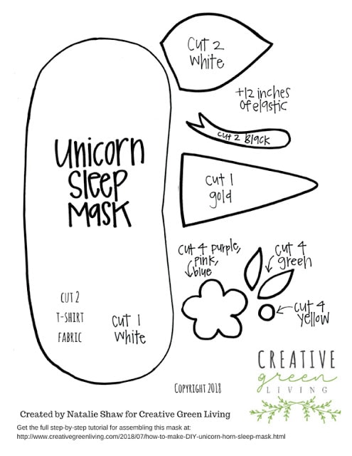 how to make a diy unicorn sleep mask with free downloadable pattern with no sew option creative green living