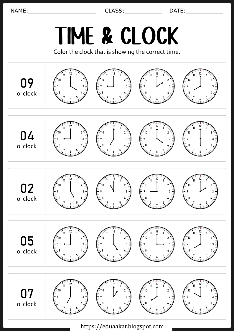 Free Printable Clock and Time Worksheet