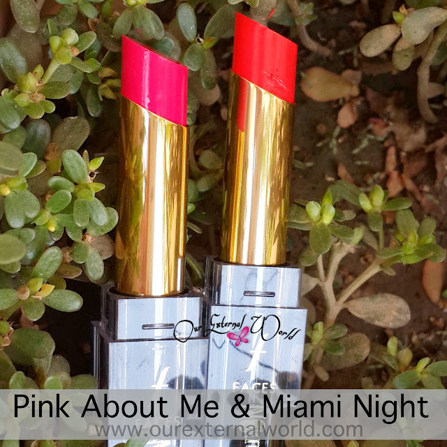 FACES  Glam On Color Perfect  Lipsticks - Pink About Me & Miami Night - Review, Swatches, bright pink, deep orange