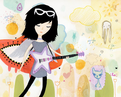 cool rock star girl playing guitar. Keywords: