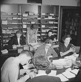 Library volunteers translate messages during World War II