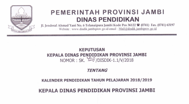 Kalender Pendidikan Provinsi Jambi Tahun Pelajaran  KALENDER PENDIDIKAN PROVINSI JAMBI TAHUN PELAJARAN 2018/2019