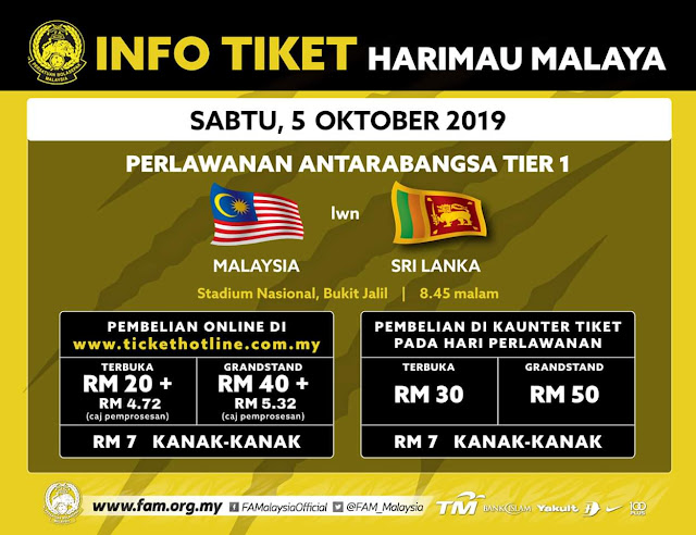 Harga Tiket Malaysia vs Sri Lanka Friendly Match 5.10.2019