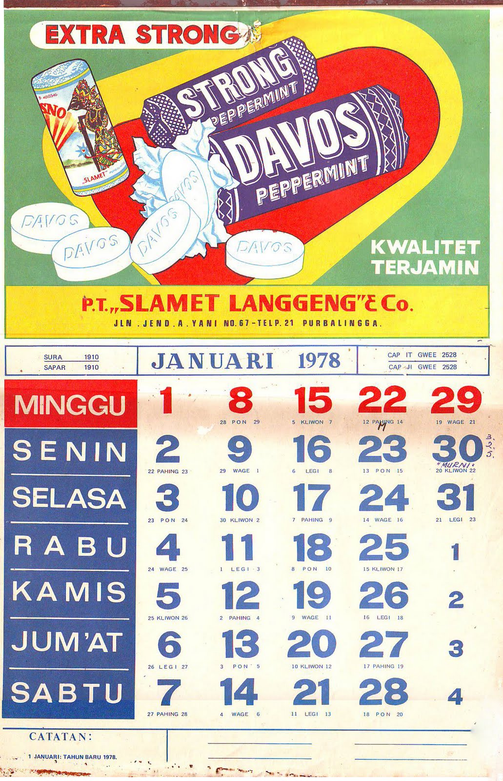 Koleksi Djadoel: Seri Kalender DAVOS Tahun 1977,1978 dan 