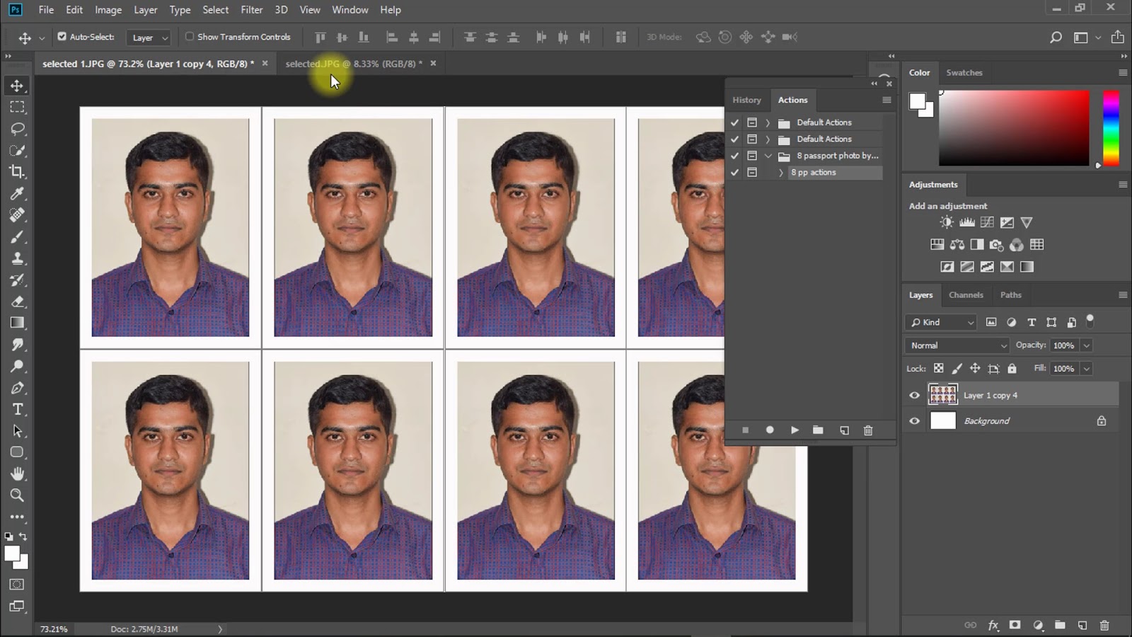 1 Click Automatic Passport Size Photo in Photoshop Actions 2020