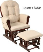 Stork Craft Hoop Glider and Ottoman In Cherry With Beige Cushion