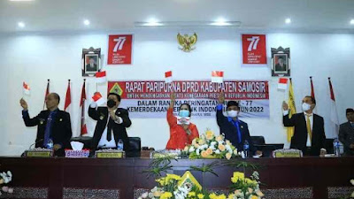 Bupati Samosir Ikuti Rapat Paripurna DPRD Samosir untuk Mendengarkan Pidato Kenegaraan Presiden RI dalam rangka Peringatan HUT Ke-77 RI Tahun 2022