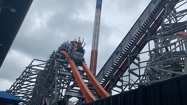 Six Flags New England Wicked Cyclone Roller Coaster Cloudy Day