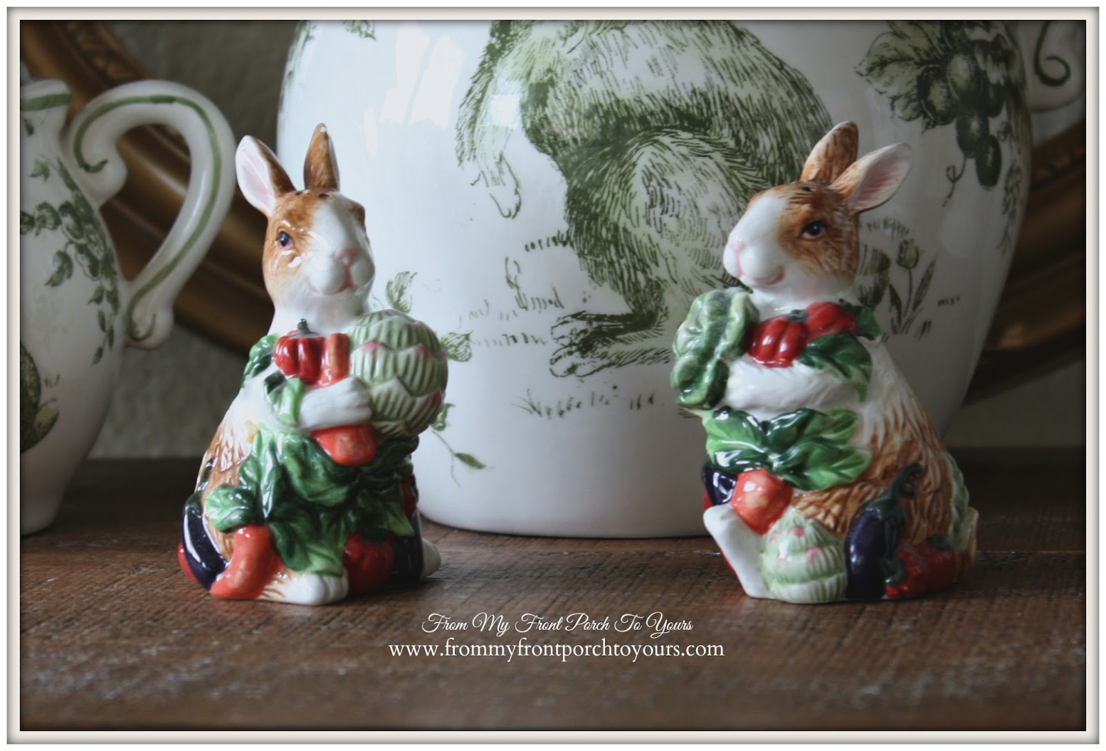 French Farmhouse Spring-Bunny Salt & Pepper Shakers- Breakfast Nook- From My Front Porch To Yours
