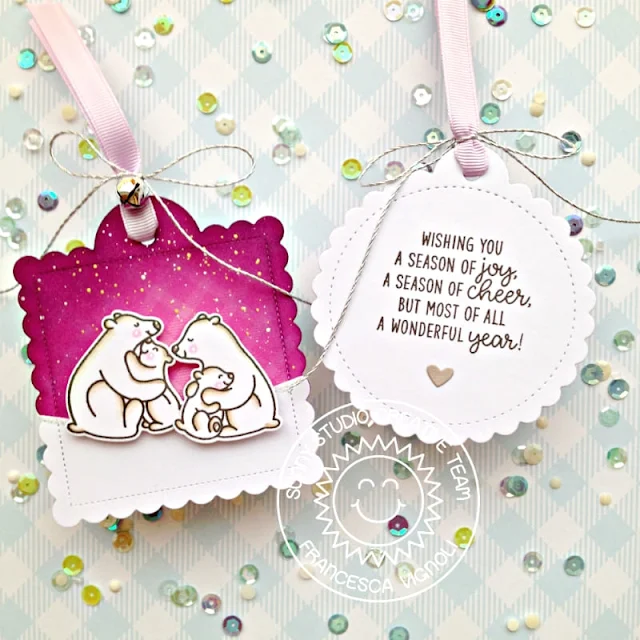 Sunny Studio Stamps: Bear Hugs Scalloped Tag Dies Inside Greetings Winter Themed Christmas Tags by Franci Vignoli