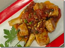 Cubotti di maiale con cipollotti in agrodolce