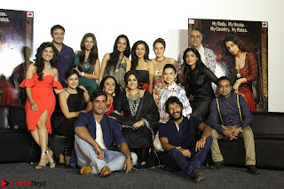 Vidya Balan with Ila Arun Gauhar Khan and other girls and star cast at Trailer launch of move Begum Jaan 016.JPG