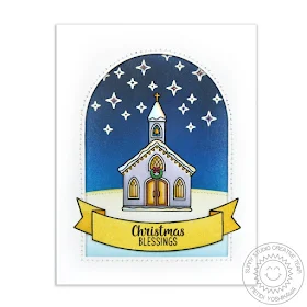 Sunny Studio Stamps: Christmas Chapel Blessings Church Card by Mendi Yoshikawa