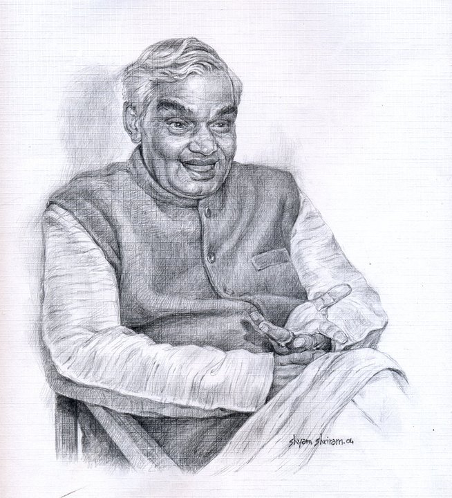 Amazing Mixed Painting Of Atal Bihari Vajpayee Ji - Desi Painters