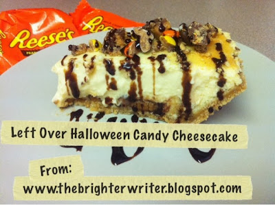 Reese's Peanut Butter Cup (or any other Left Over Halloween Candy) Cheesecake www.thebrighterwriter.blogspot.com