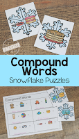 FREE Compound Words Snowflake Puzzles - this is such a fun compound words activities for preschool, kindergarten, first grade, 2nd grade and 3rd grade. It not only includes fun hands on activities perfect for centers, but worksheets to make teaching easy!
