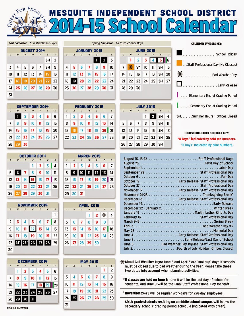 school district school calendar 2014 2015 first day of school ...