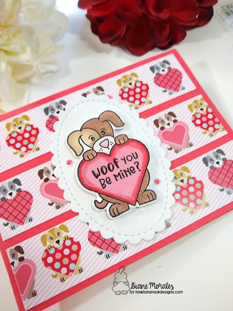 Woof You be Mine Card by Diane Morales | Puppy Heart Stamp Set and Love & Woofs Paper Pad by Newton's Nook Designs #newtonsnook #handmade