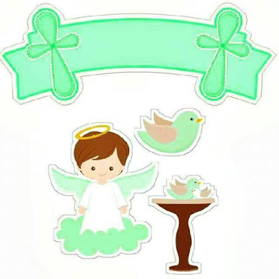 Angel in Green. Free Printable Cake Toppers for First Communion. 