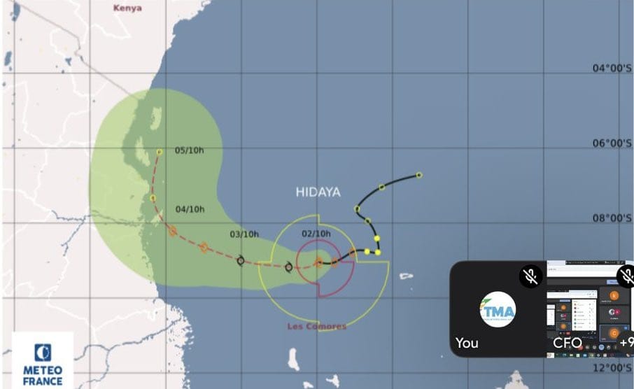 Tropical Cyclone Hidaya Forms East of Tanzania