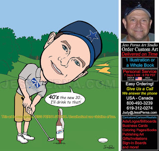 Drunk Golfer 40th Birthday Caricature Gift