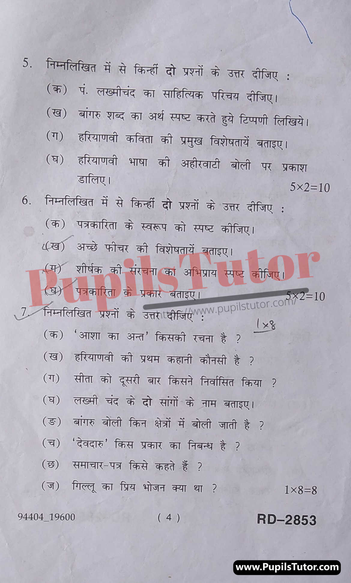 MDU (Maharshi Dayanand University, Rohtak Haryana) Pass Course And Honors (B.A. – Bachelor of Arts) Hindi Important Questions Of July, 2021 Exam PDF Download Free (Page 4)
