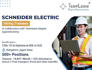 Schneider Electric India Pvt Ltd Recruitment For 12th Pass, ITI, and Diploma Male & Female Candidates for Bangalore Location | Apply Online Now