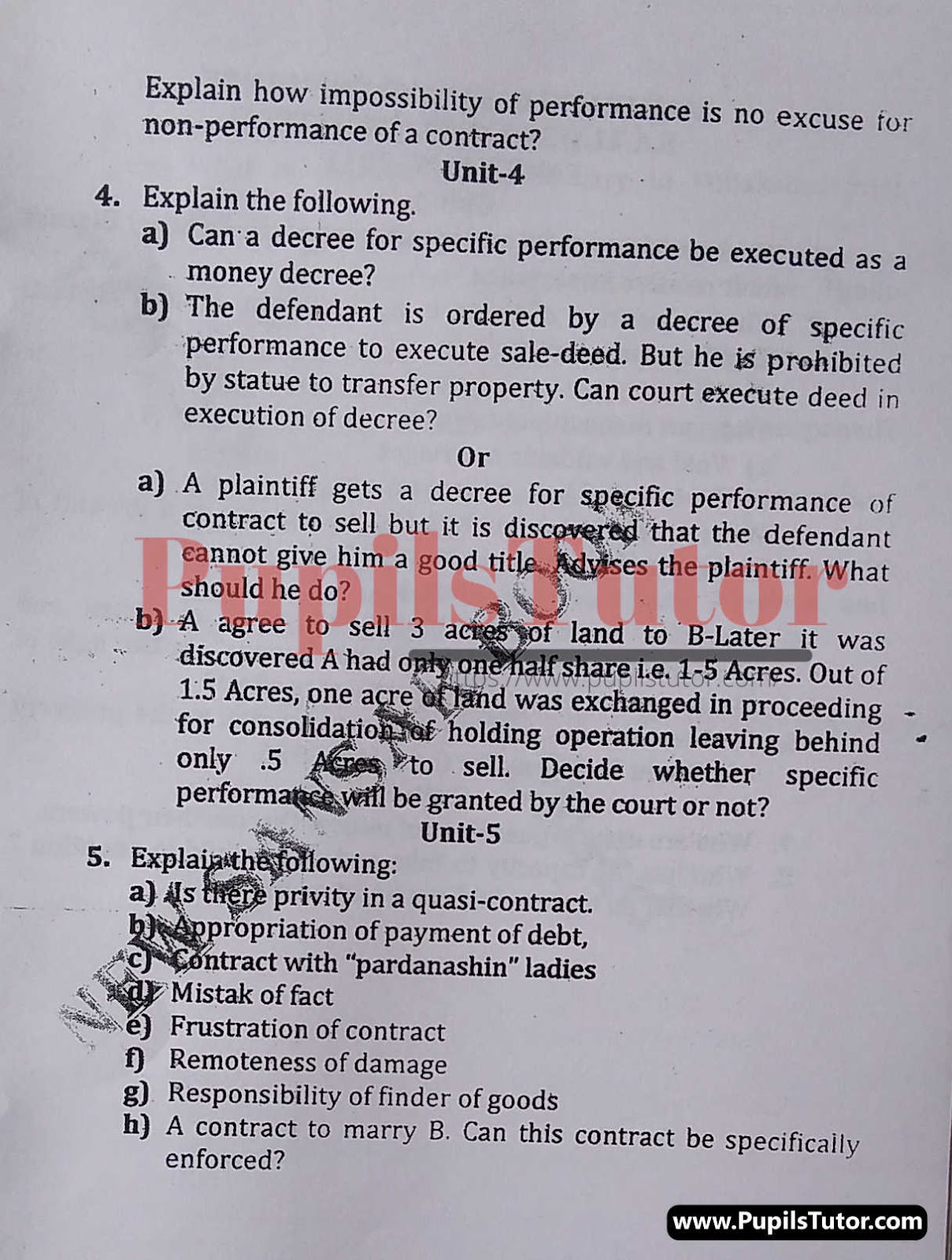 M.D. University LL.B. Law Of Contract - I First Semester Important Question Answer And Solution - www.pupilstutor.com (Paper Page Number 2)